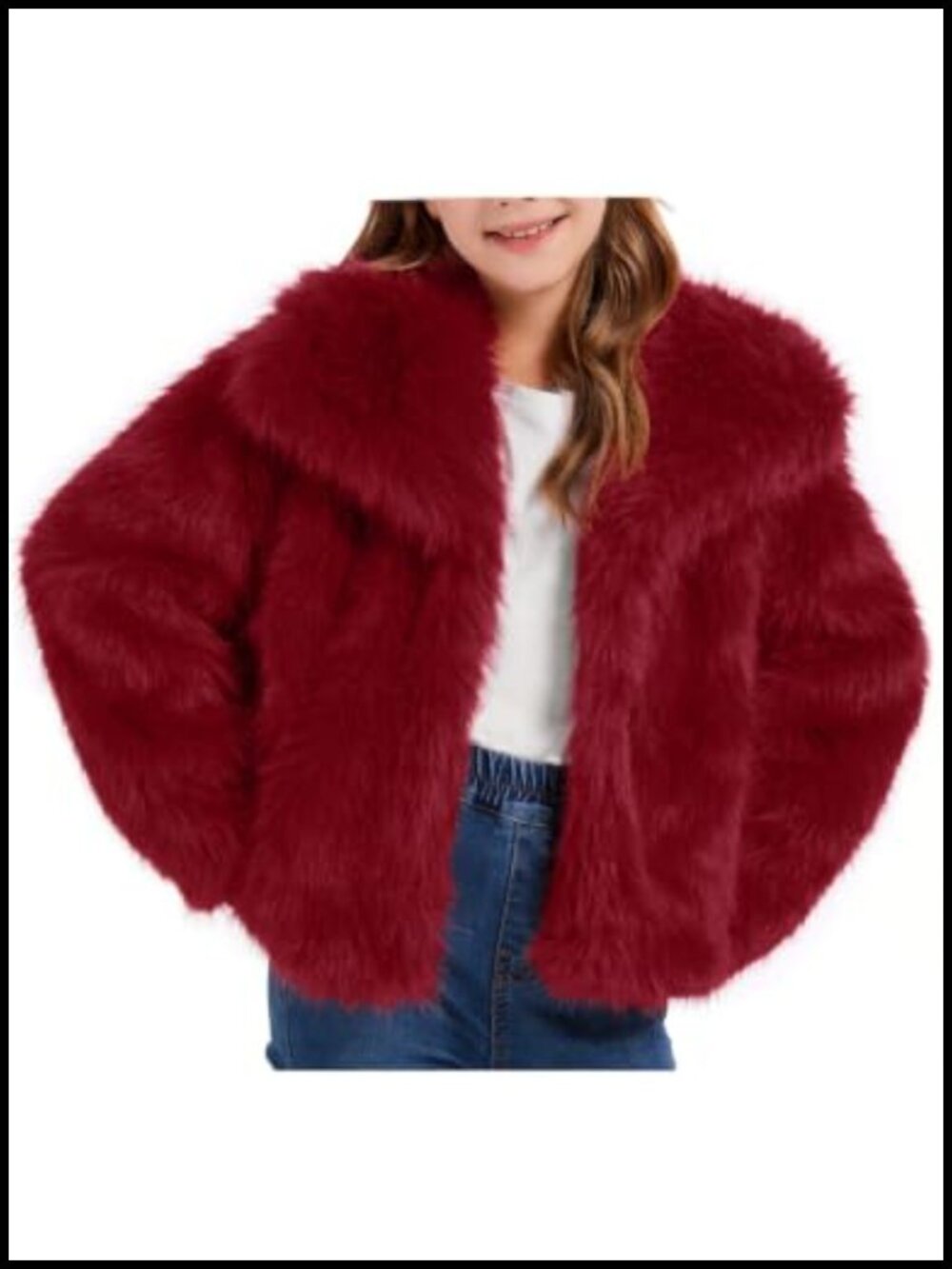 Girls Faux Fur Cropped Coat Shawl Lapel Snap Pockets 5-14Y